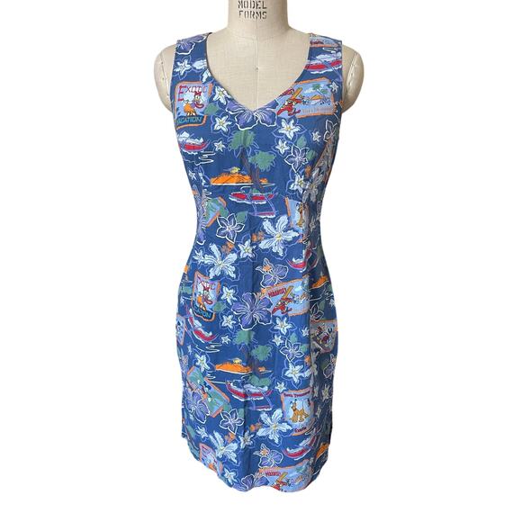 Disney Vintage Hawaiian Tiki Shift Dress Women’s Size Medium Tropical Hula - Picture 1 of 7